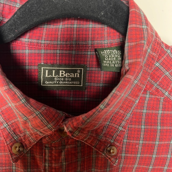 LL Bean Green Tag Red Plaid Button Down Long Sleeve Shirt Men’s Medium - Picture 3 of 8